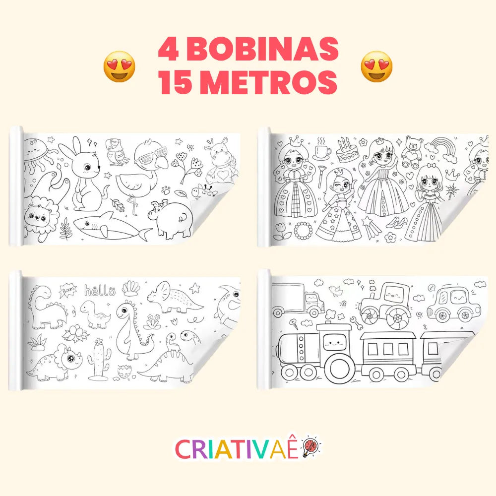 Bobina Criativa Criativaê - Rolo de Colorir de 3 Metros com Mais de 1000 Desenhos Coláveis