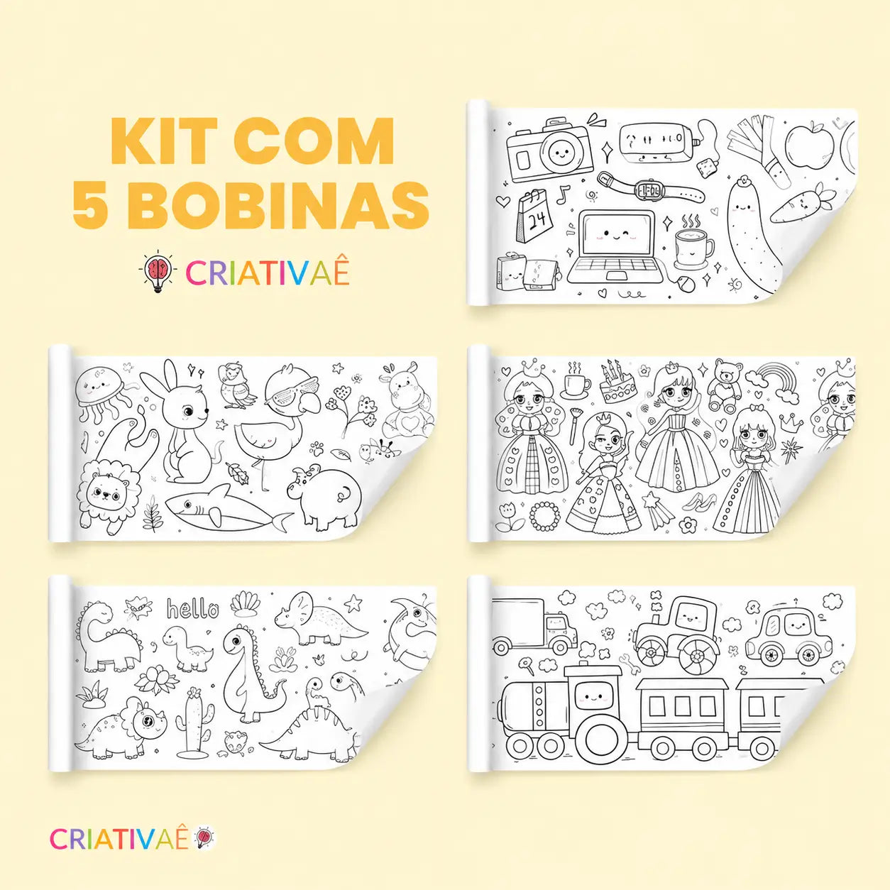 Bobina Criativa Criativaê - Rolo de Colorir de 3 Metros com Mais de 1000 Desenhos Coláveis