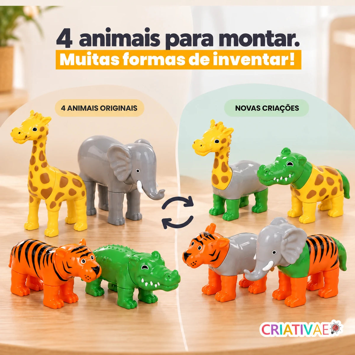 MagnetoZoo Criativaê - Quebra-cabeça Educativo Magnético 3D para Criar, Combinar e Misturar Animais
