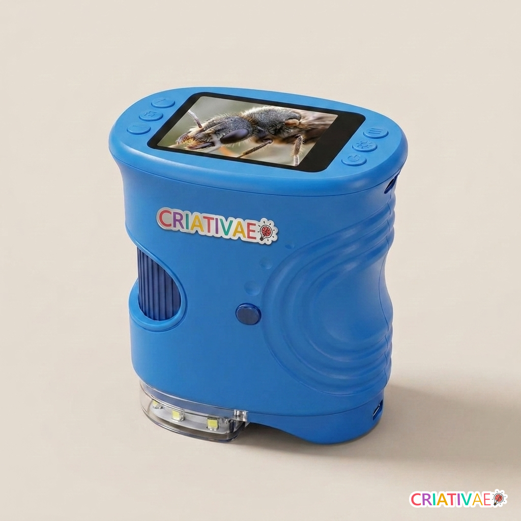 Micro Kids Criativaê microscópio digital infantil azul com adesivo da marca