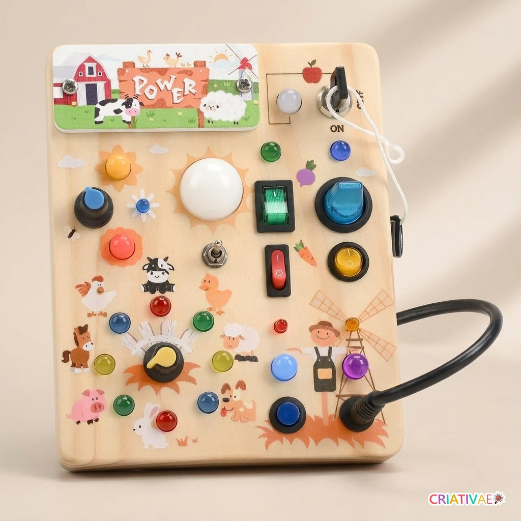 Painel sensorial Montessori Busy Kids tema fazendinha frontal