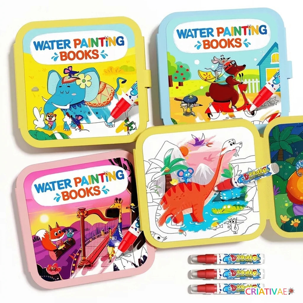 Kit Aqua Book com 3 livros de pintura com água e canetas
