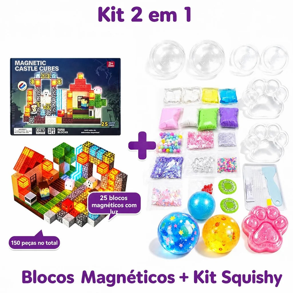 Kit Patinha Squishy - Kit + Blocos Magnéticos com Luz