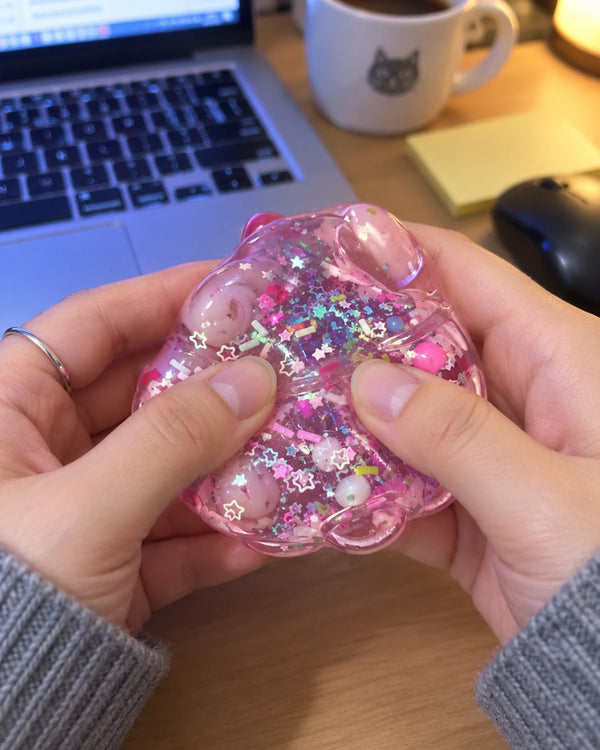 Squishy de patinha na mesa de trabalho
