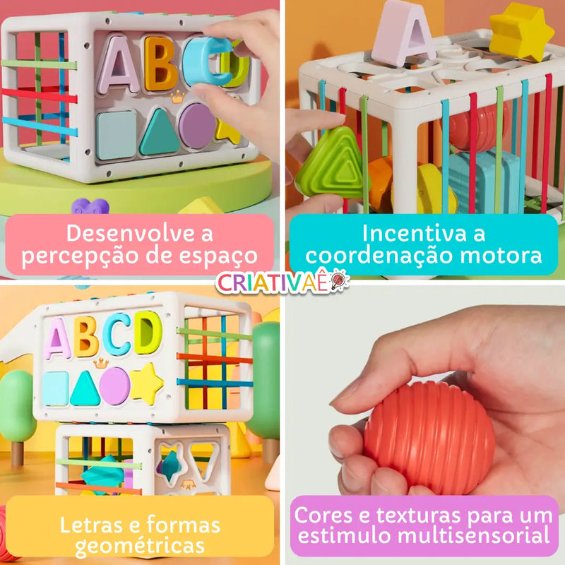 Cubo Geometric - Brinquedo Desenvolvimento Sensorial Montessori