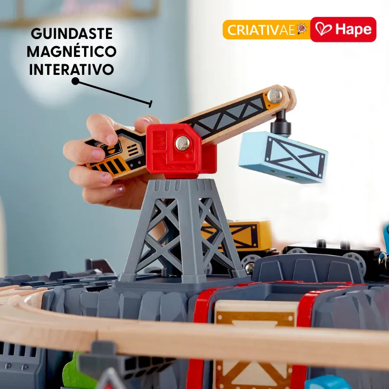 Conjunto de Trem de Madeira 50 Peças Engenharia com Guindaste Magnético | HAPE