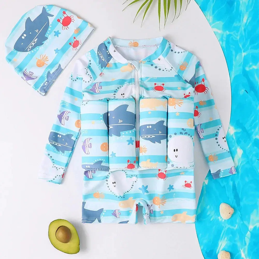 FlutuBoya - Roupa de Banho com Boias Internas FlutuBoya - Roupa de Banho com Boias Internas Criativaê Manga Longa Azul 12 - 18 Meses - 44cm