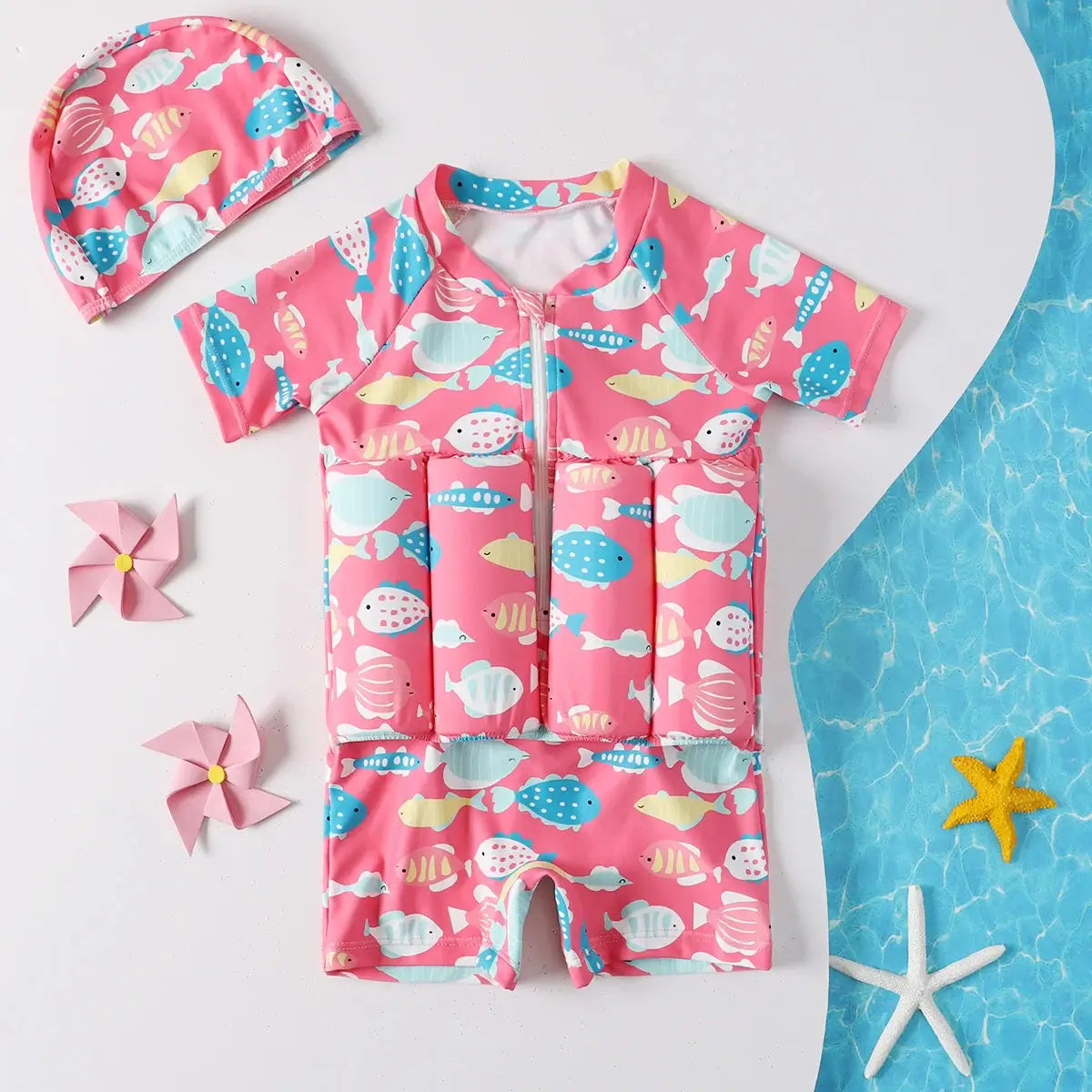 FlutuBoya - Roupa de Banho com Boias Internas FlutuBoya - Roupa de Banho com Boias Internas Criativaê Manga Curta Rosa 12 - 18 Meses - 44cm