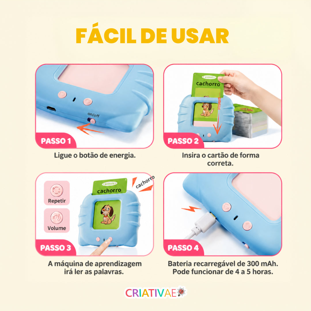 Card Kids - Cards Falantes Educacionais para Desenvolvimento Cognitivo e Linguístico - 224 palavras