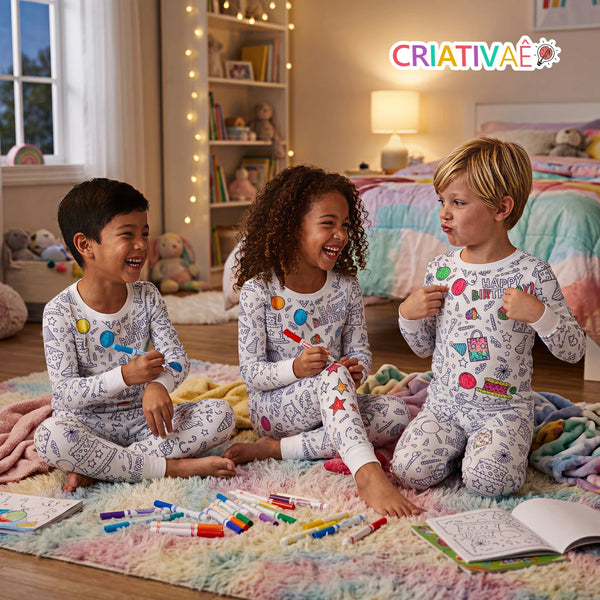 Detalhe do punho do Pijama Mágico Criativaê tema Dinossauros mostrando a malha macia e os contornos prontos para colorir