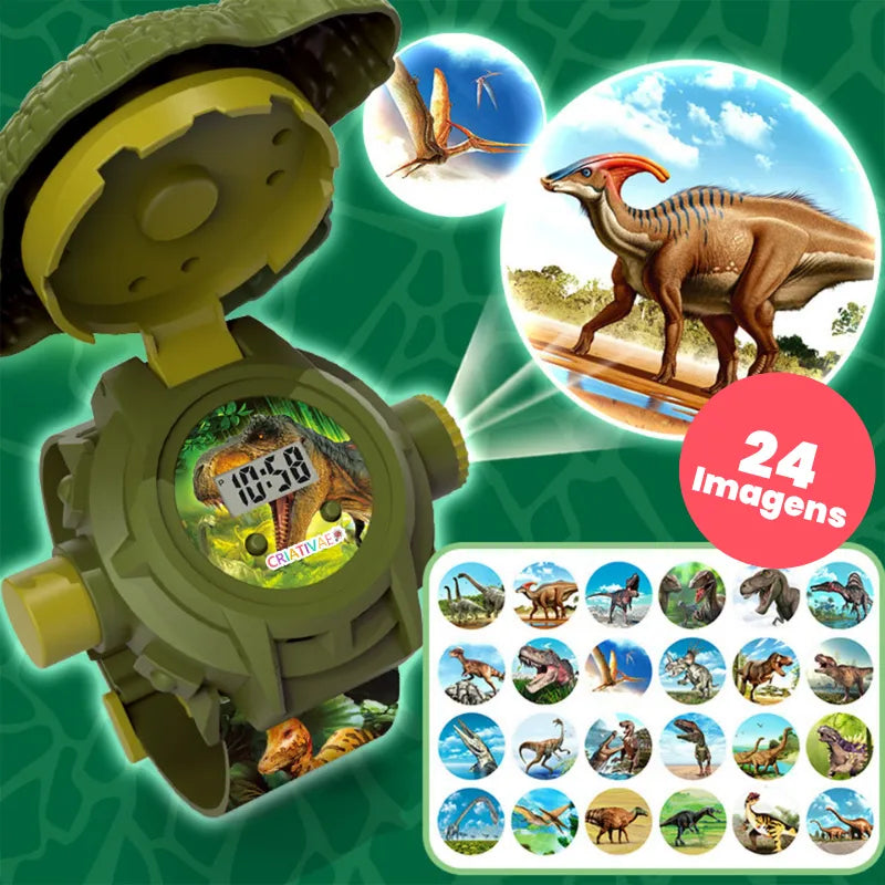 Relógio Projetor Infantil Dinossauro 3 em 1 – Luz, Hora e Diversão | CRIATIVAE
