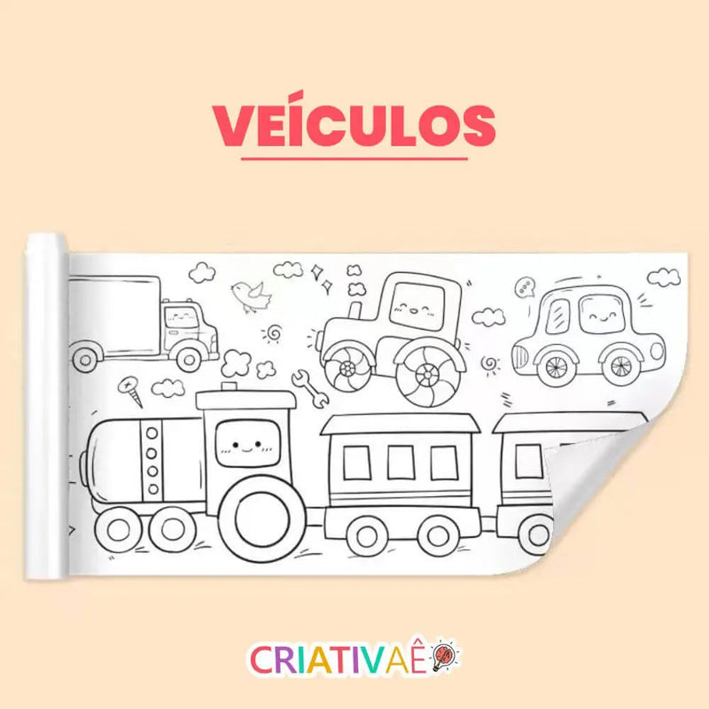 Bobina Criativa de Desenhos (3 Metros e mais de 1000 Desenhos) + Brinde Exclusivo 3+ Criativaê Automóveis 