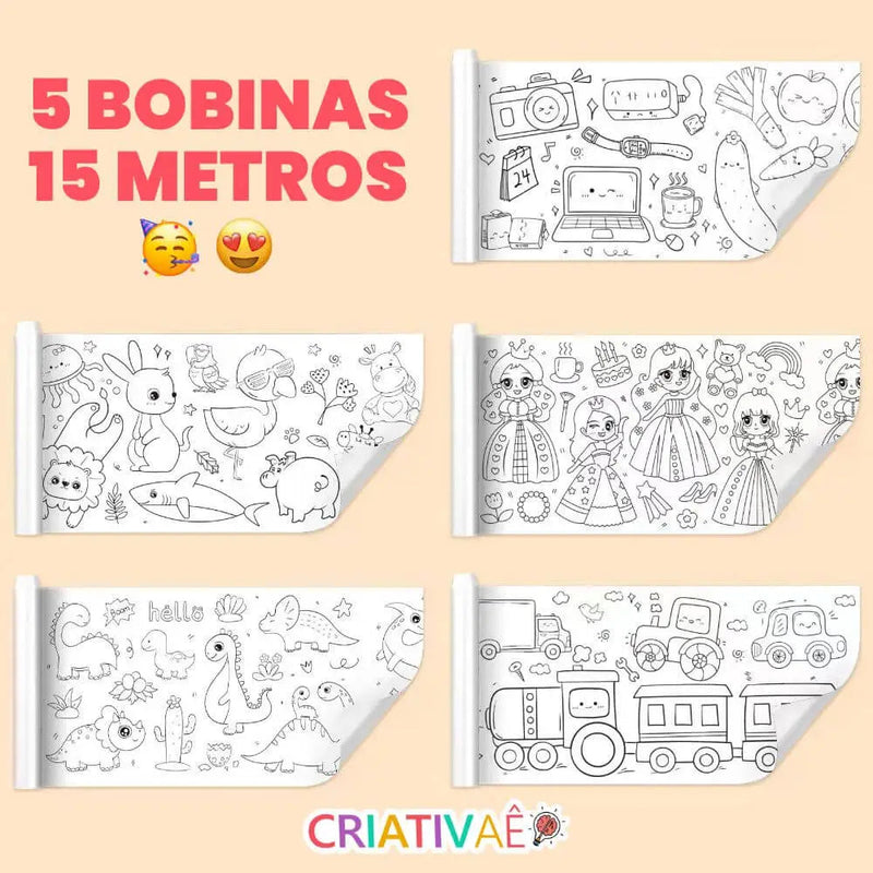 Bobina Criativa de Desenhos (3 Metros e mais de 1000 Desenhos) + Brinde Exclusivo 3+ Criativaê KIT com as 5 Bobinas (EM OFERTA) 
