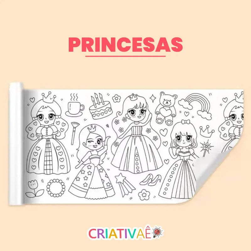 Bobina Criativa de Desenhos (3 Metros e mais de 1000 Desenhos) + Brinde Exclusivo 3+ Criativaê Princesas 