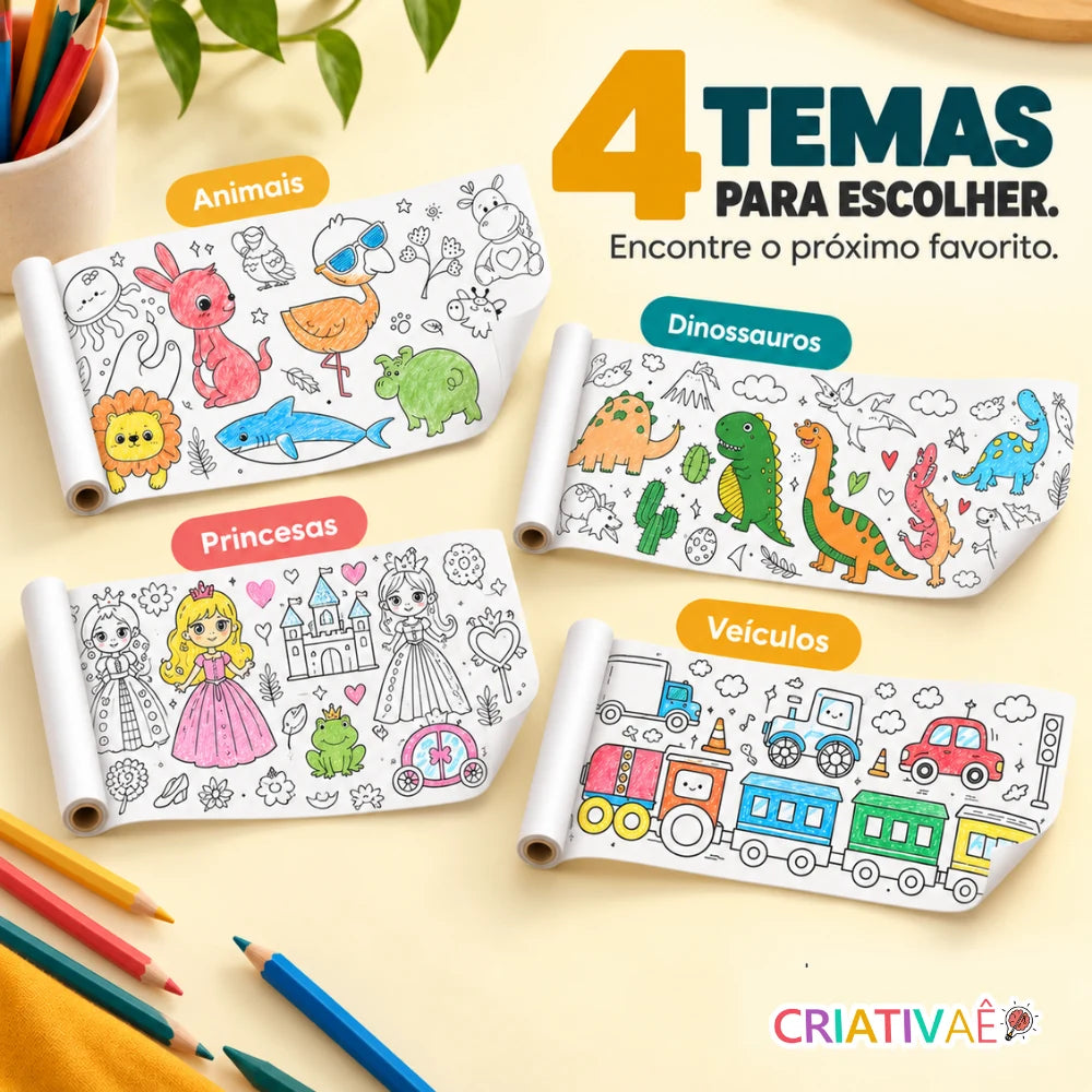 Bobina Criativa Criativaê - Rolo de Colorir de 3 Metros com Mais de 1000 Desenhos Coláveis