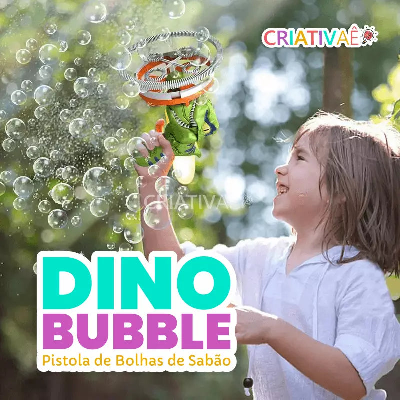 Dino Bubble - Pistola de Bolhas de Sabão de Dinossauro + Brinde Exclusivo 3+ Criativaê 