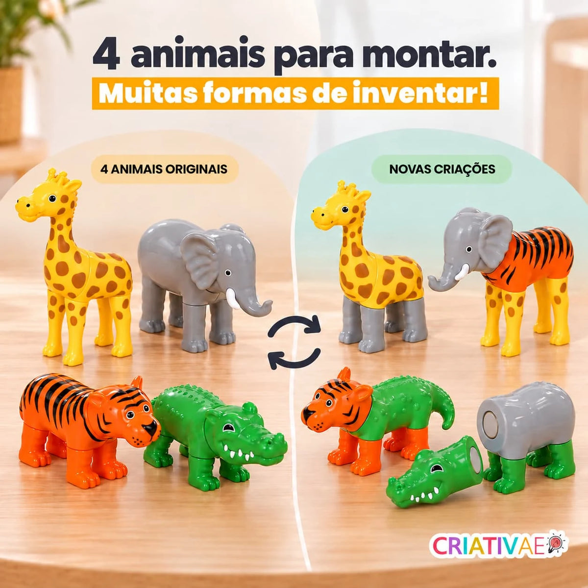 MagnetoZoo Criativaê - Quebra-cabeça Educativo Magnético 3D para Criar, Combinar e Misturar Animais