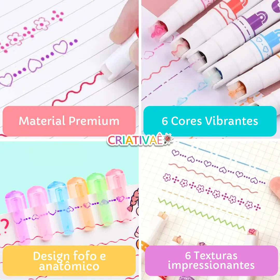 Kanettis - Kit de Canetinhas com Desenhos Estilo Rolo Carimbo Kanettis - Kit de Canetinhas com Desenhos Estilo Rolo Carimbo Criativaê