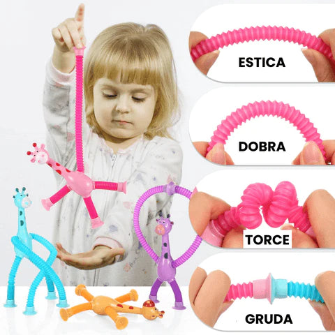 Kit com 4 Giraesticas - Girafas Fofas e Coloridas com Ventosa + Brinde Exclusivo 3+ Criativaê