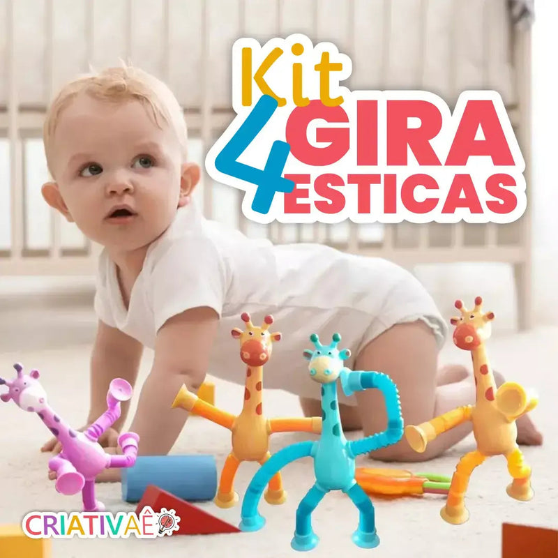Kit com 4 Giraesticas - Girafas Fofas e Coloridas com Ventosa + Brinde Exclusivo 3+ Criativaê 