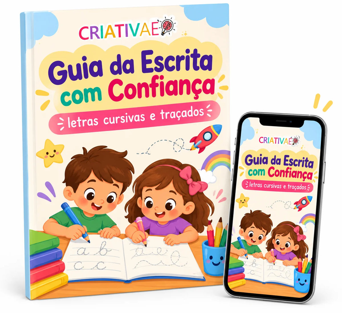 Guia escrita com confiança: letras cursivas e traçados