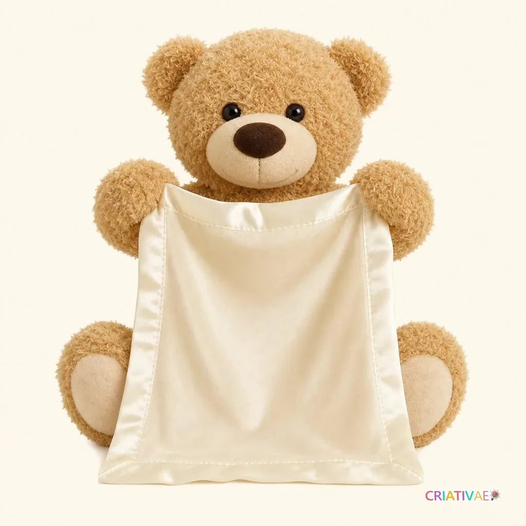 Teddy Esconde ursinho de pelúcia interativo brincando de cadê achou com mantinha de cetim
