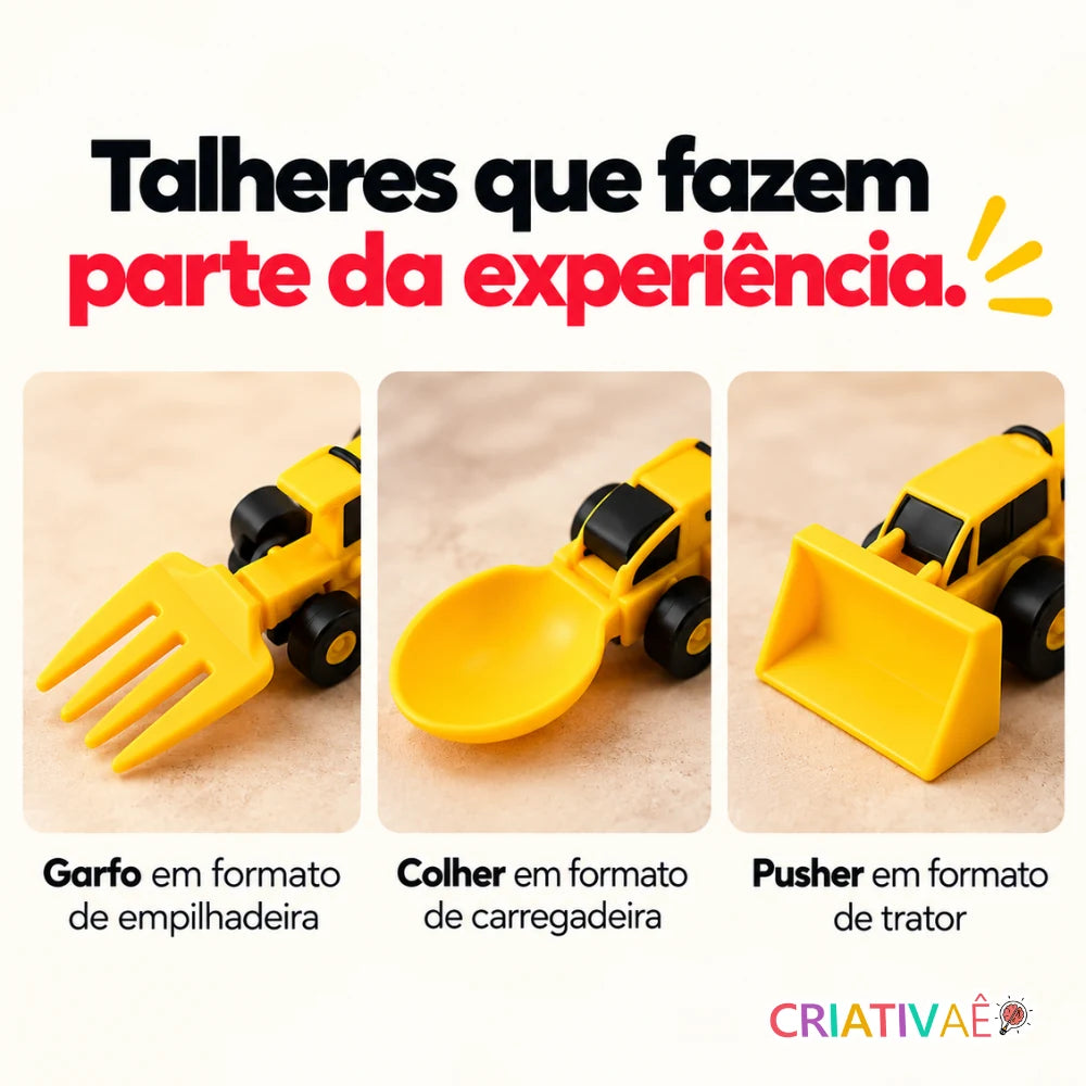 Kit Tratolher Criativaê - Prato Interativo com Talheres de Construção