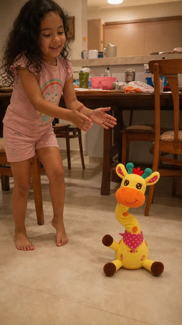 Foto de cliente: crianca com Girafa Dançante e Falante em casa