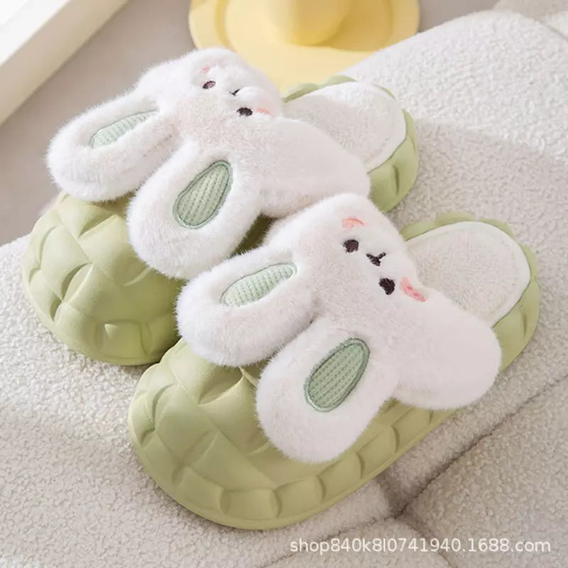 2022 Winter Cartoon Plush Slippers Surface Waterproof Indoor Slippers Warm Plush Lining Removable Women's Shoes Christmas Gift 0 Criativaê Green 36-37