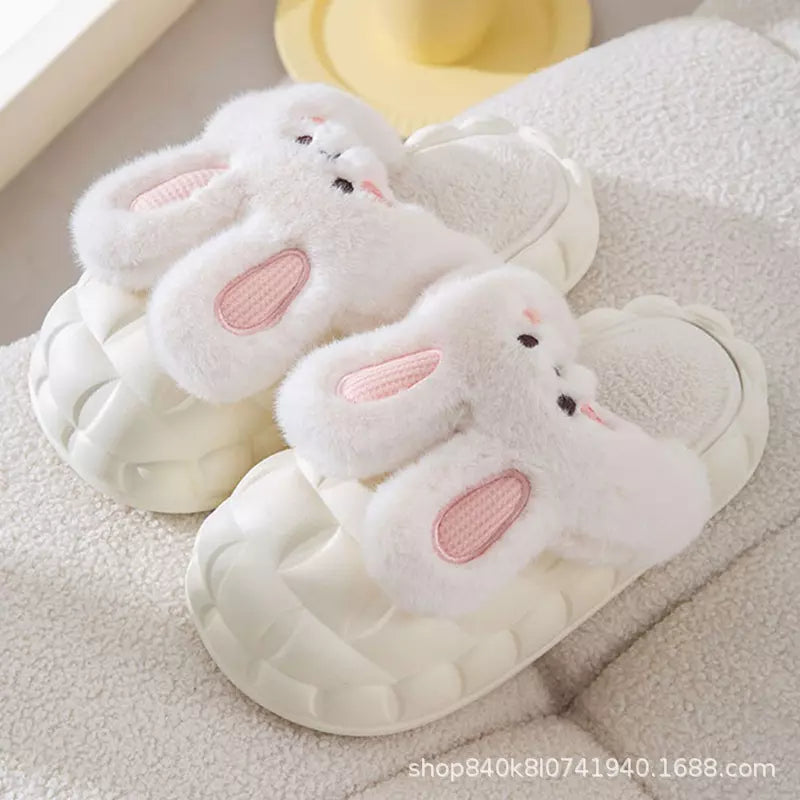 2022 Winter Cartoon Plush Slippers Surface Waterproof Indoor Slippers Warm Plush Lining Removable Women's Shoes Christmas Gift 0 Criativaê White 36-37