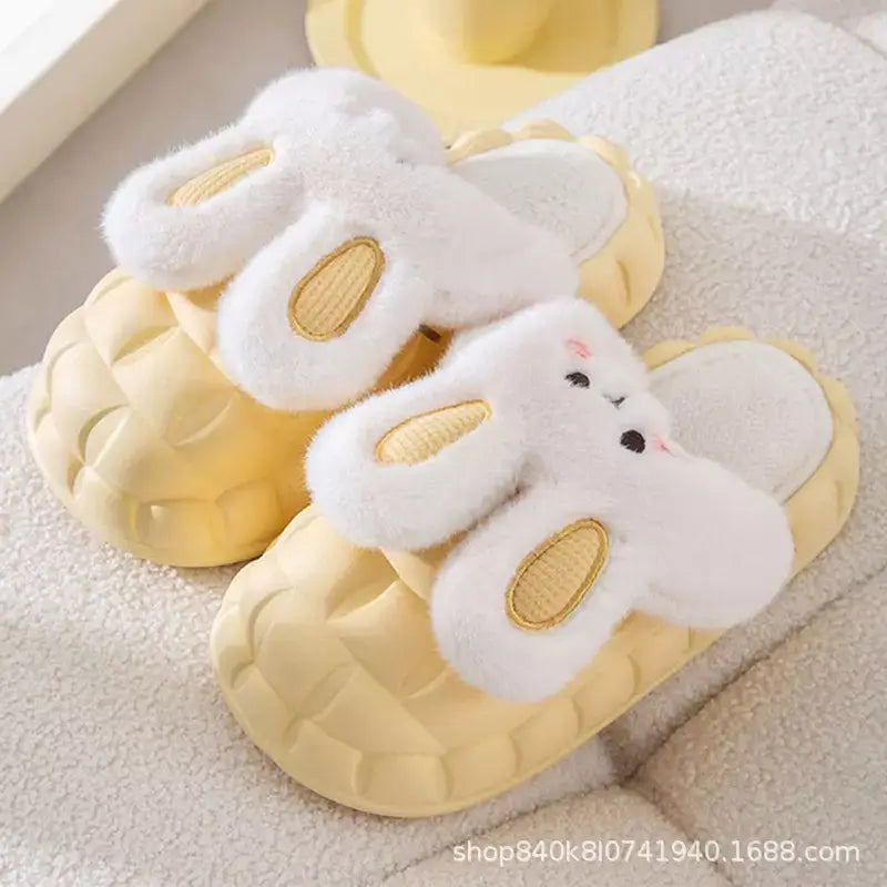 2022 Winter Cartoon Plush Slippers Surface Waterproof Indoor Slippers Warm Plush Lining Removable Women's Shoes Christmas Gift 0 Criativaê Yellow 36-37