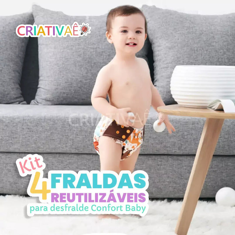 Kit 4 Fraldas Reutilizáveis para desfralde Confort Baby + Brinde Exclusivo 0-2 Criativaê 