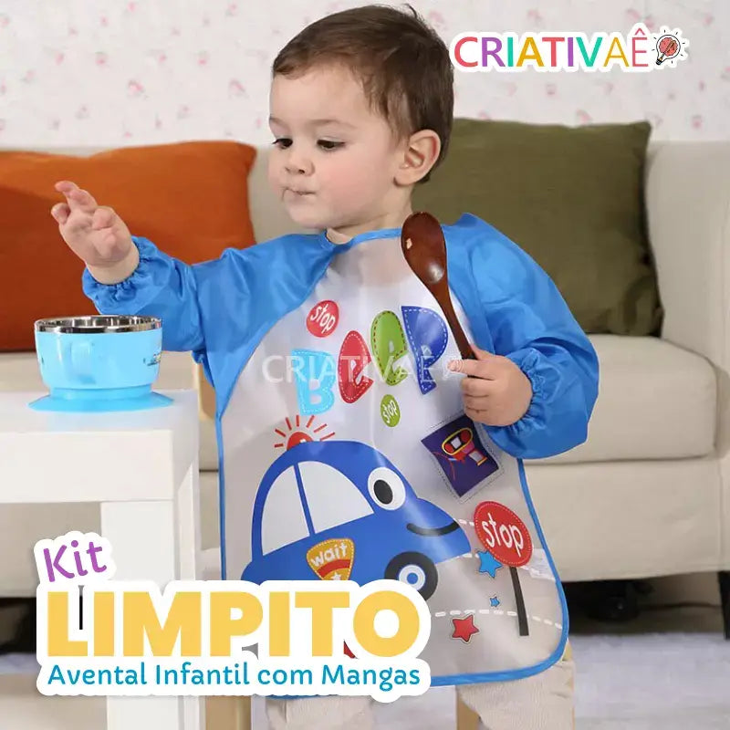 Kit Limpito - Avental Infantil com Mangas + Brinde Exclusivo 3+ Criativaê 