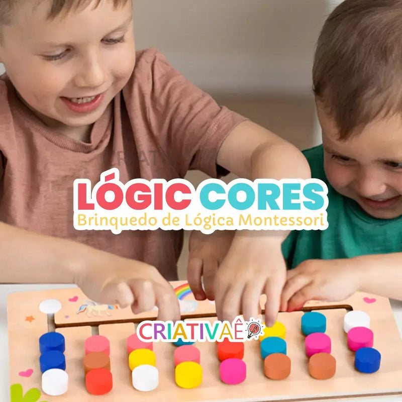 Lógic Cores - Brinquedo de Lógica Montessori de Madeira Educativo + Brinde Exclusivo 3+ Criativaê 