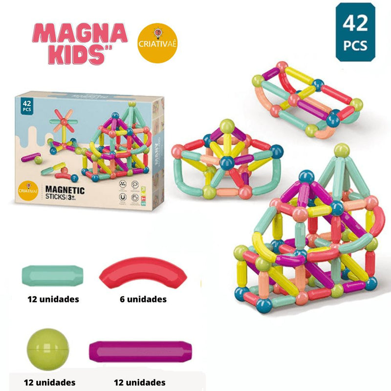 Magna Kids - Conjunto de Bolas e Hastes Magnéticas Criativaê I&C 3 Criativaê 42 Peças 