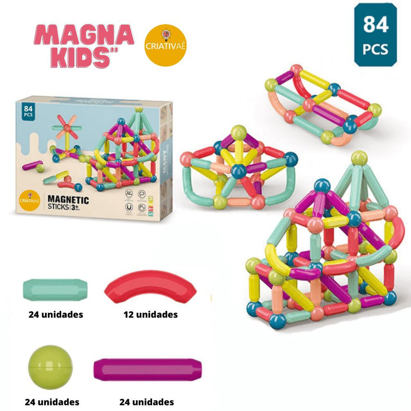 Magna Kids - Conjunto de Bolas e Hastes Magnéticas Criativaê I&C 3 Criativaê 84 Peças 