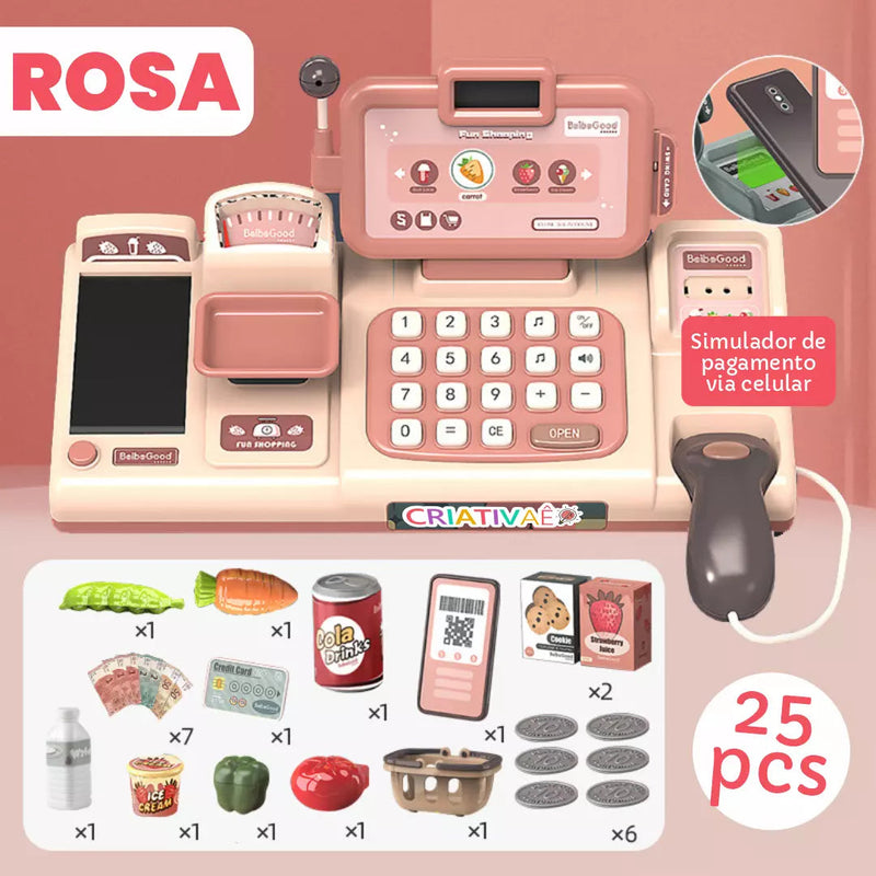 Mercaditto - Caixa de Supermercado de Brinquedo Criativaê Rosa 