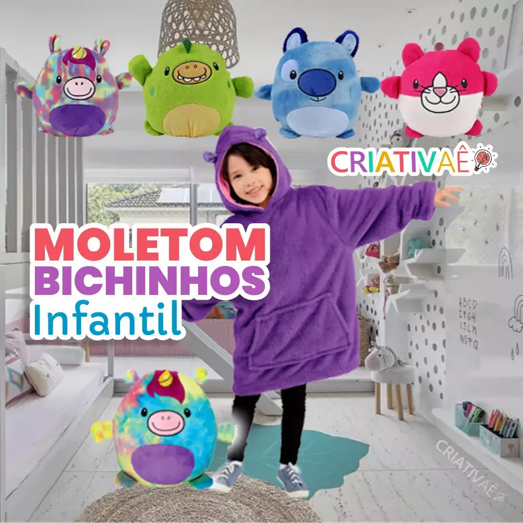 Moletom Infantil Bichinhos - Feito de Lã, Antialérgico e com Capuz I&C 3 Criativaê