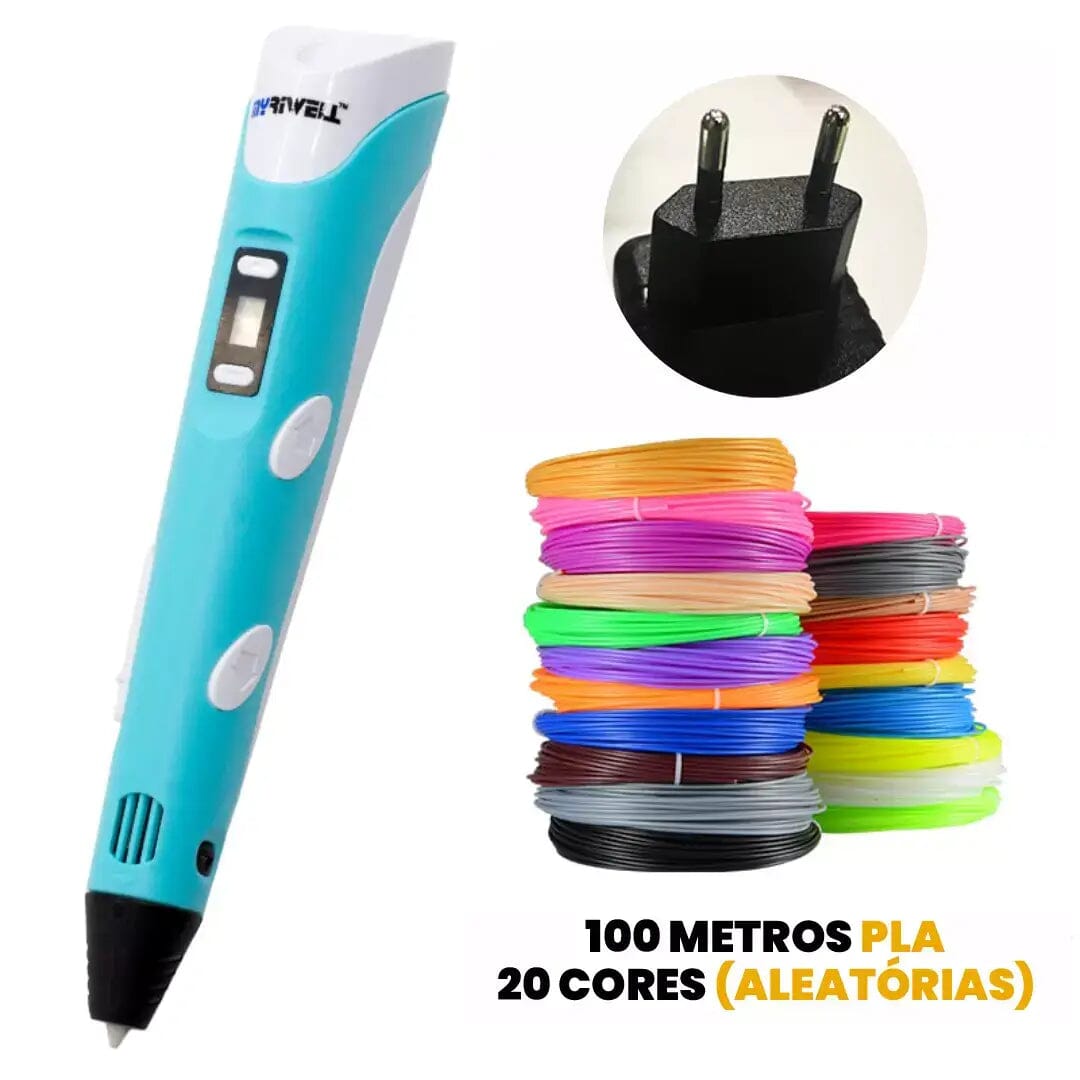 Pen Print 3D - Caneta de Impressão 3D I&C 3 Criativaê Azul 100 metros (20 cores)