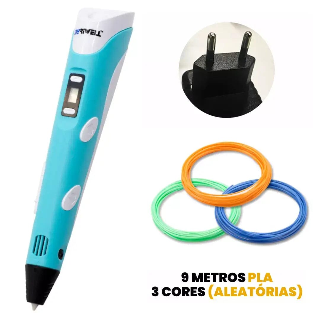 Pen Print 3D - Caneta de Impressão 3D I&C 3 Criativaê Azul 9 metros (3 cores)