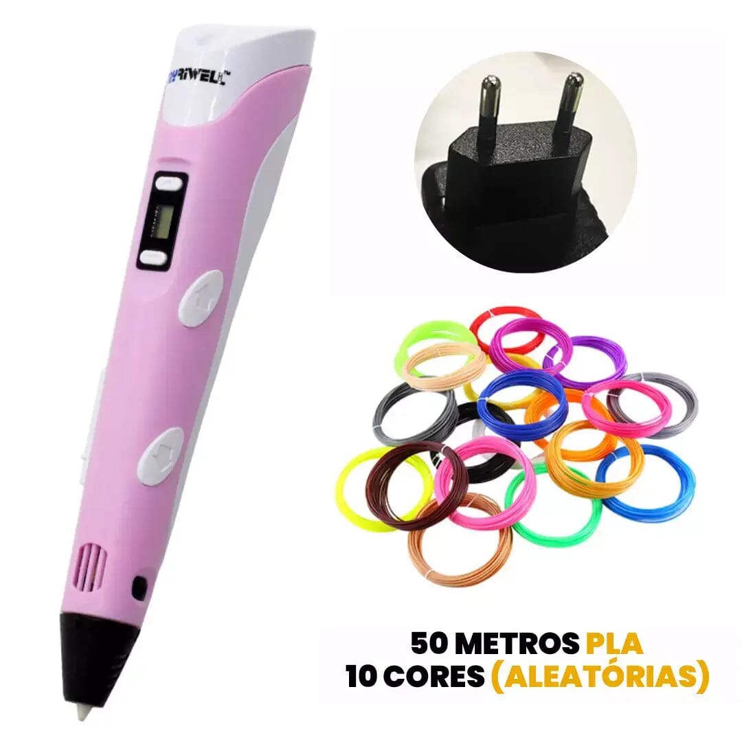 Pen Print 3D - Caneta de Impressão 3D I&C 3 Criativaê Rosa 50 metros (10 cores)