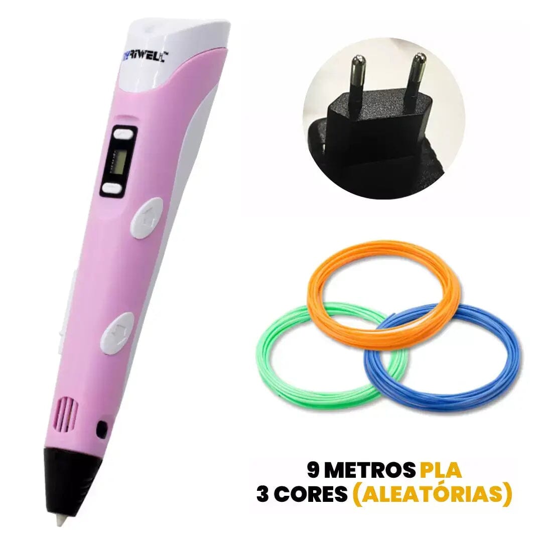 Pen Print 3D - Caneta de Impressão 3D I&C 3 Criativaê Rosa 9 metros (3 cores)