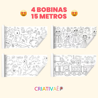 Bobina Criativa Criativaê - Rolo de Colorir de 3 Metros com Mais de 1000 Desenhos Coláveis