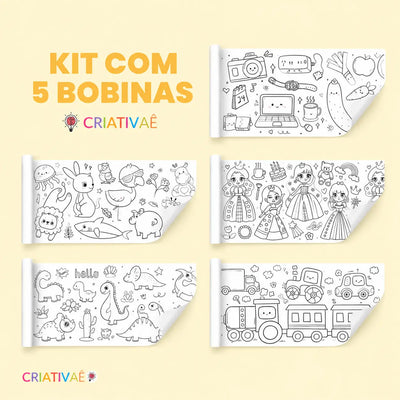 Bobina Criativa Criativaê - Rolo de Colorir de 3 Metros com Mais de 1000 Desenhos Coláveis