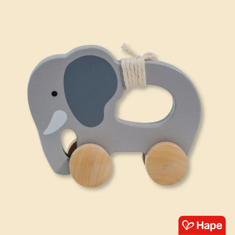 Elefante de Madeira Brinquedo Educativo para Empurrar e Puxar – Hape