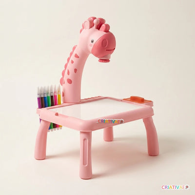 Mesa projetora de desenhos Table Kids girafa rosa com adesivo Criativaê