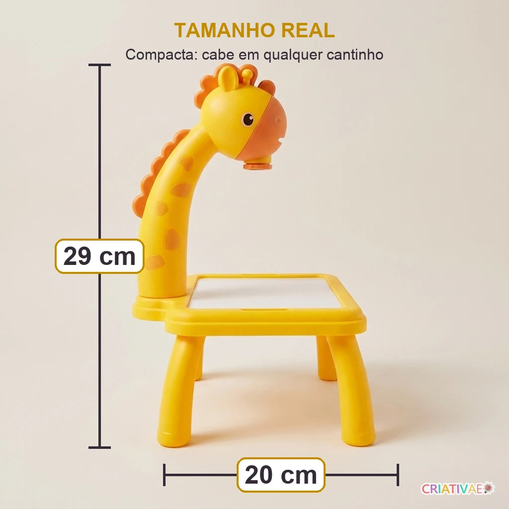 Dimensões da mesa projetora Table Kids: 29 cm de altura por 20 cm de largura