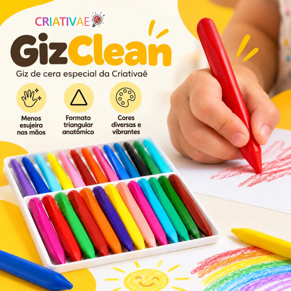 Giz Clean Criativaê - Kit de Giz de Cera Anatômico Antiaderente e Atóxico
