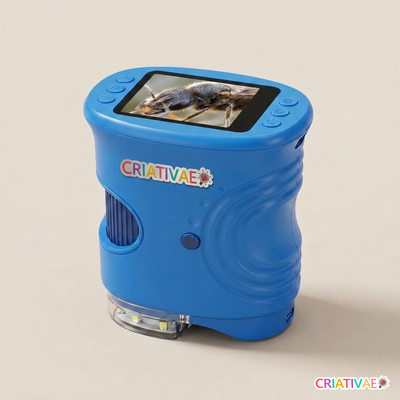 Micro Kids Criativaê microscópio digital infantil azul com adesivo da marca