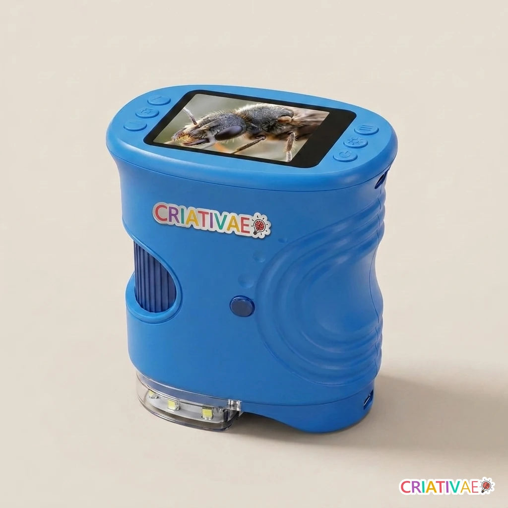 Micro Kids Criativaê microscópio digital infantil azul com adesivo da marca